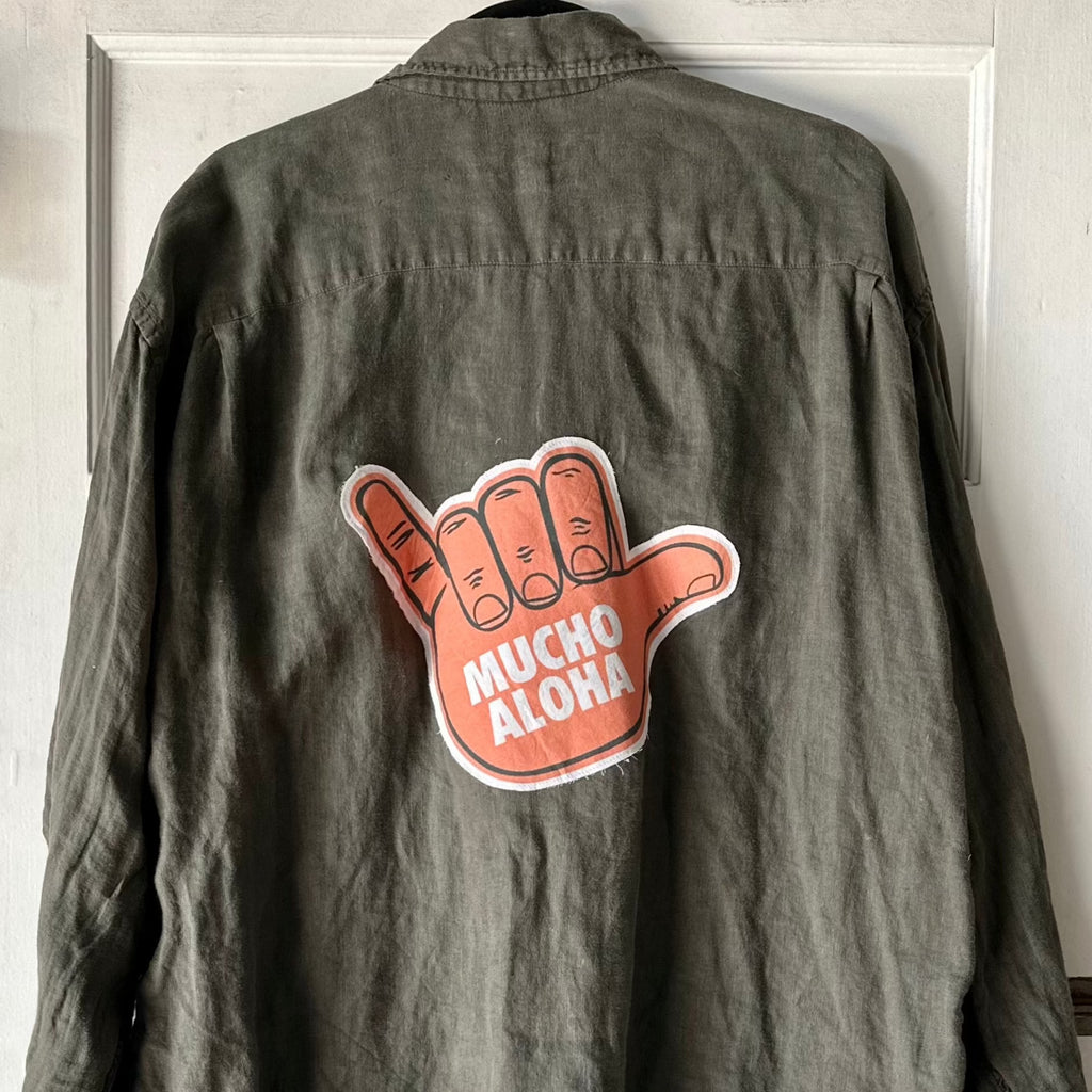 L/S Linen Button Down with Shaka Appliqué