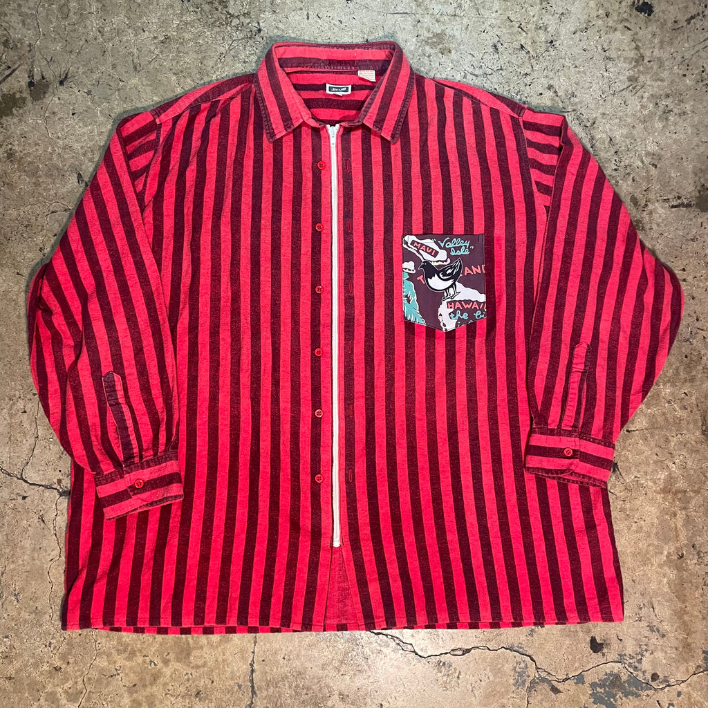 Yokishop Original - Red Striped Front Zip Flannel W/ "Boogie Short" Pocket