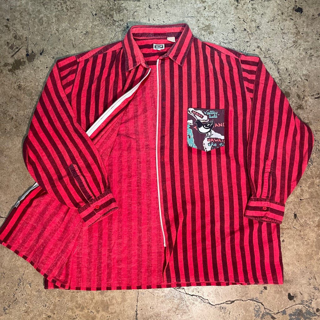 Yokishop Original - Red Striped Front Zip Flannel W/ "Boogie Short" Pocket