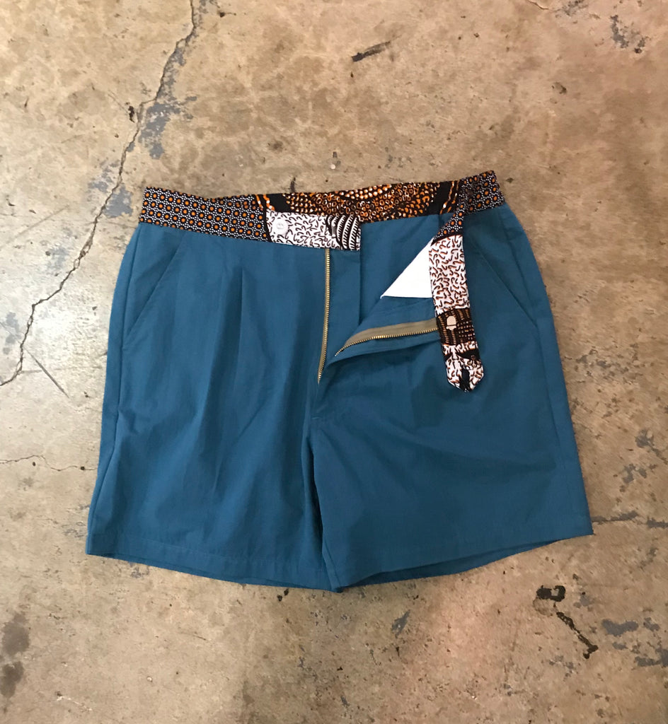 Yokishop - African Fabric Poplin Teal Shorts