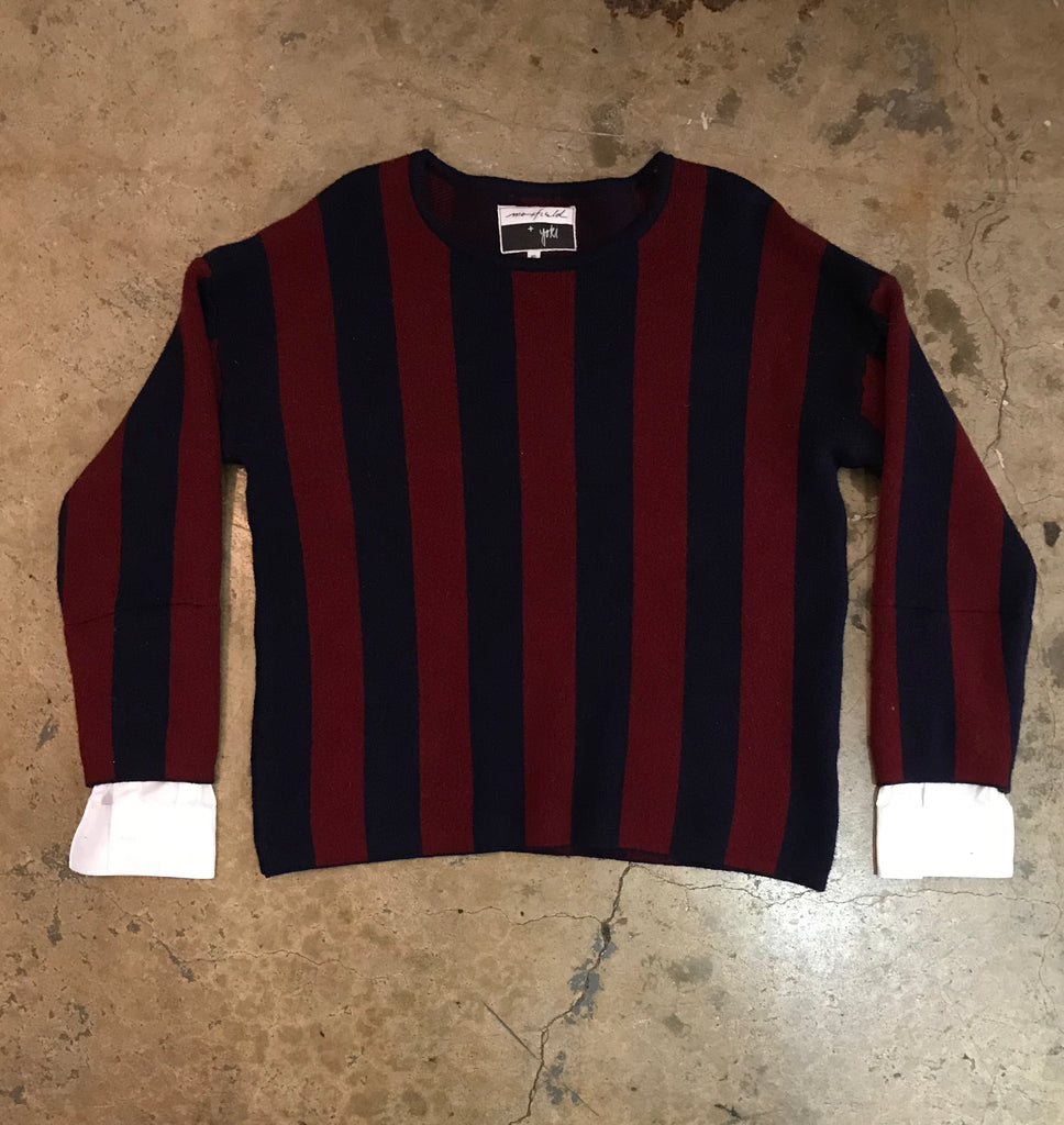 Yokishop - Women's Poplin Sleeve Striped Sweater