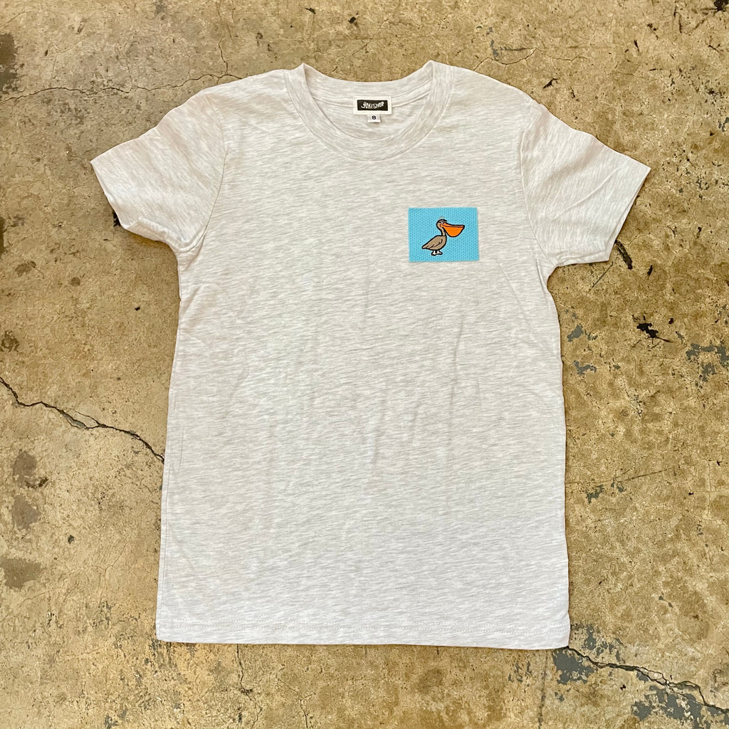 Youth 8 - Blue Pelican Patch Heather Grey Tee